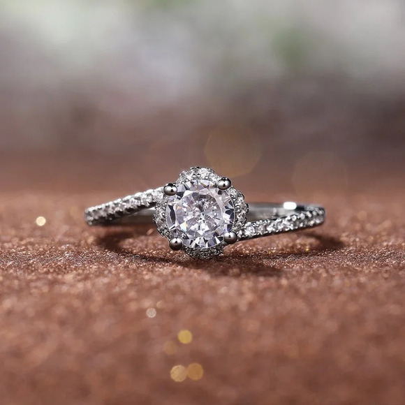 😍Beautiful CZ Diamond Twisted Macro Pave Silver Pure Flower Wedding Ring, K844 - Picture 3 of 8